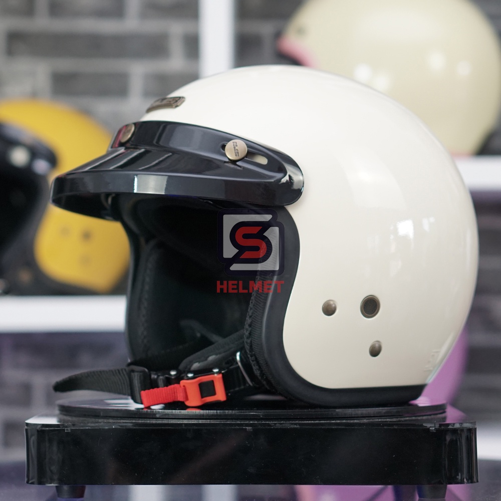 HELM NJS NR-80S Retro SOLID ORIGINAL PREMIUM FREE PET NJS (TOPI HELM BOGO) STANDART SNI Dewasa-cream glossy