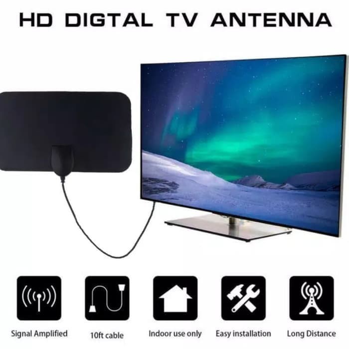 Antena Penguat Sinyal TV Digital Indoor minimalis HD HDTV 50 Miles