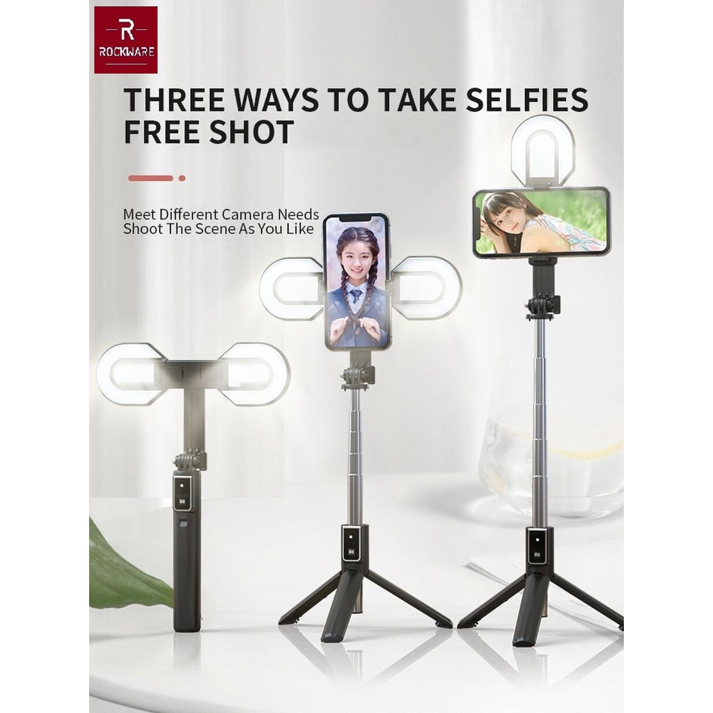 AKN88 - ROCKWARE RW-P40S-M Selfie Stick Dengan 2 Lampu LED