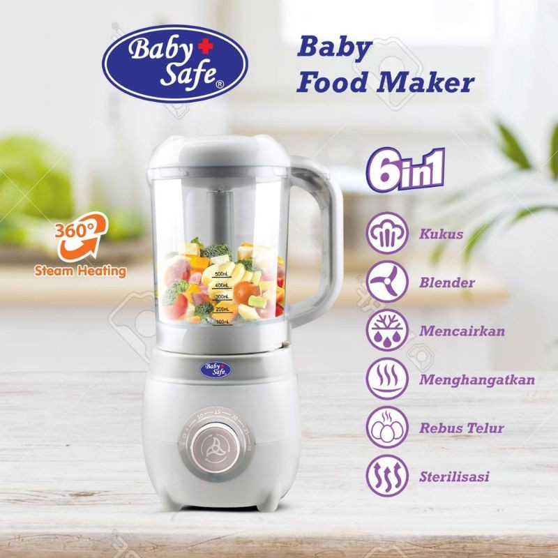 Blender Multifungsi Baby Safe 6 in 1 Baby Food Maker Mengukus, Memblender, Mencairkan, Menghangatkan, Merebus telur dan Mensteril