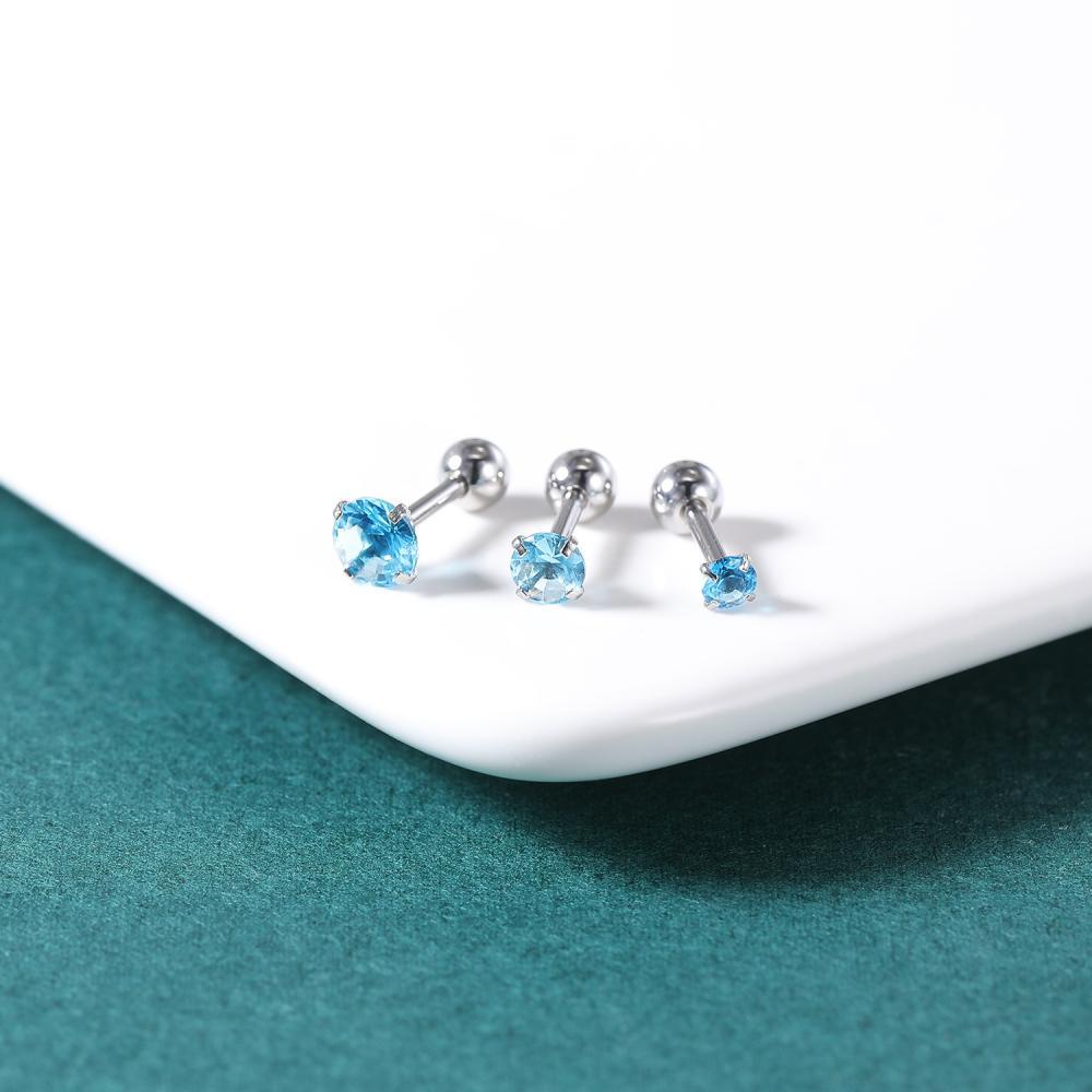 1 PC Anting Stud Kristal Bentuk Bulat Bahan Stainless Steel Ukuran 3 / 4 / 5mm