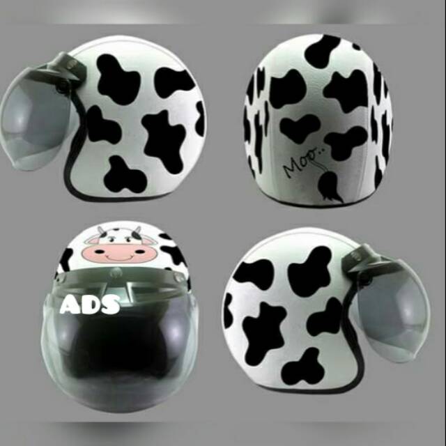 Helm retro kulit print motif mo Sapi