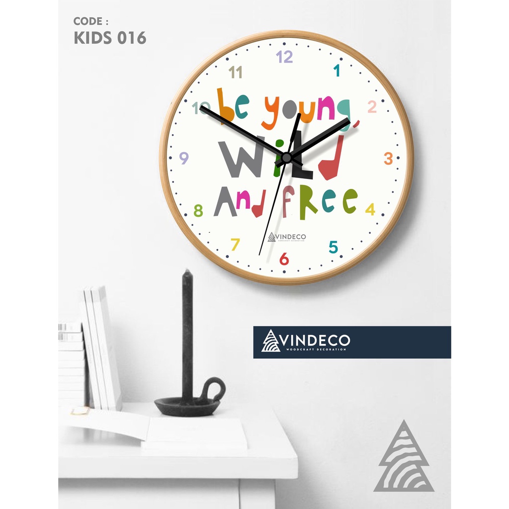 JAM DINDING KAYU / JAM DINDING ANAK / KADO ULTAH / KADO ANAK / JAM UNIK / JAM ANAK / VINDECO / KIDS-KIDS 016