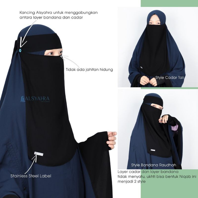 Niqab Bandana Raudhah Sifon Jetblack Alsyahra Exclusive