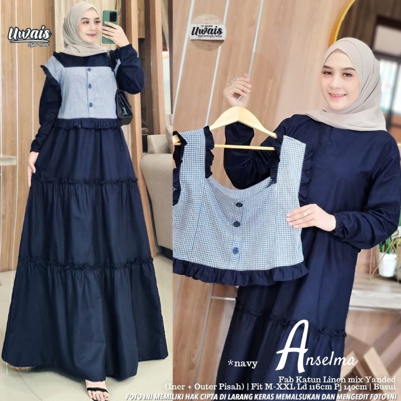 ANSELMA DRESS MAXY ORIGINAL BY UWAIS HIJAB. GAMIS DRESS WANITA TERBARU DRESS PREMIUM PRODUK BERLABEL
