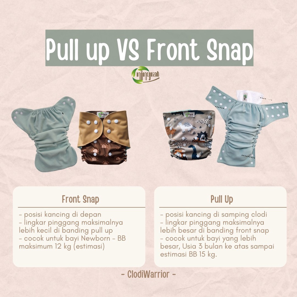 Ningrat Front Snap | Pull up | Clodi Pocket Allsize | Popok Kain Cuci Ulang | Termasuk Insert Viscose