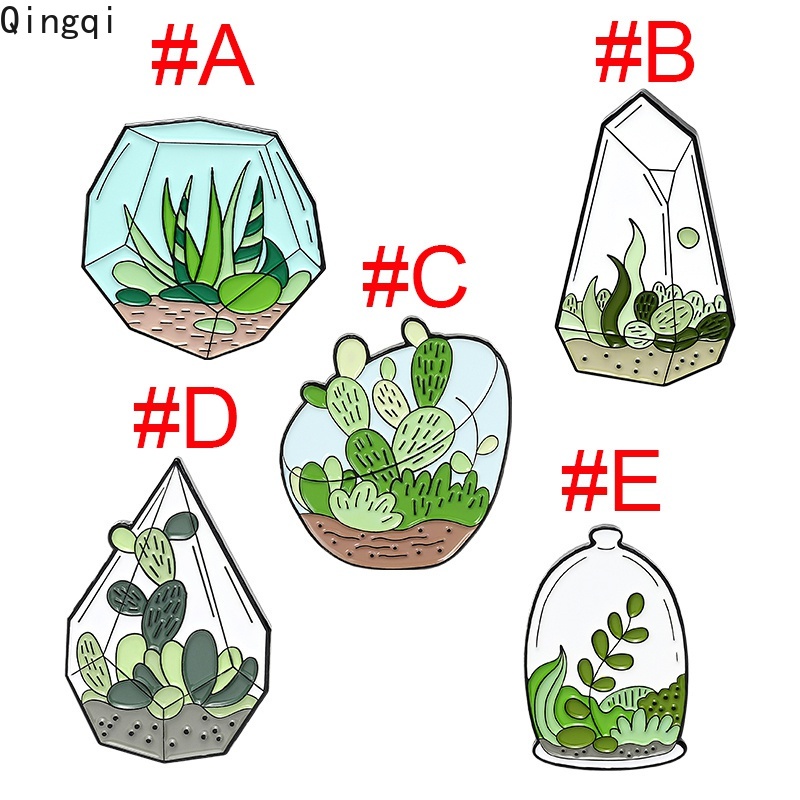 Bros Pin Enamel Desain Kartun Tanaman Kaktus Aloe Hijau Untuk Pakaian