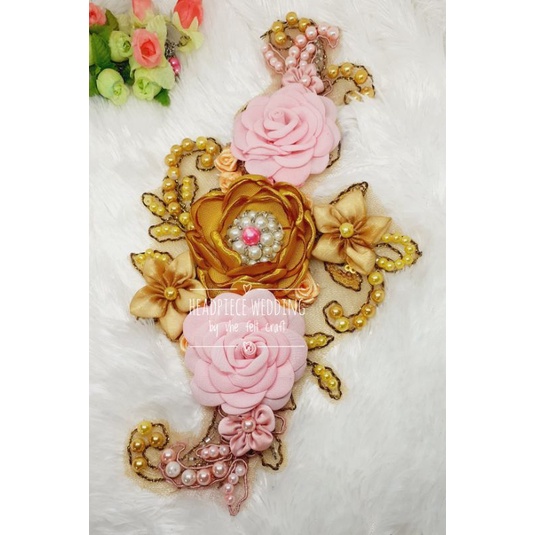 Headpiece wedding headpiece wisuda gold pink aksesoris jilbab hiasan mahkota