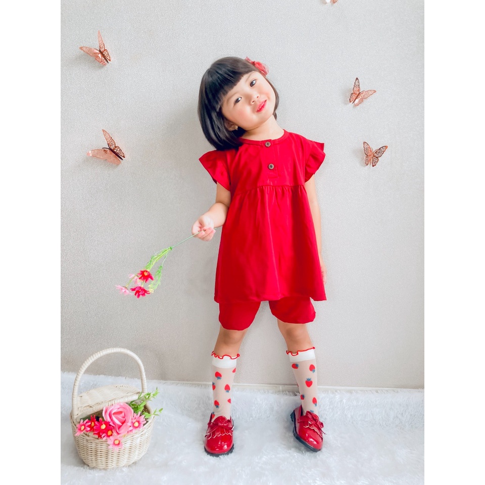 Owlet - setelan anak perempuan / setelan ruffle polos kancing / baju anak perempuan