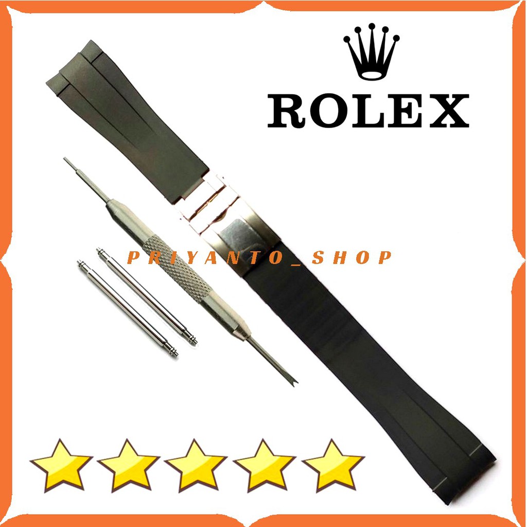 STRAP TALI JAM TANGAN RUBBER ROLEX 20MM HITAM FREE BUCKLE DAN REMOVER HITAM