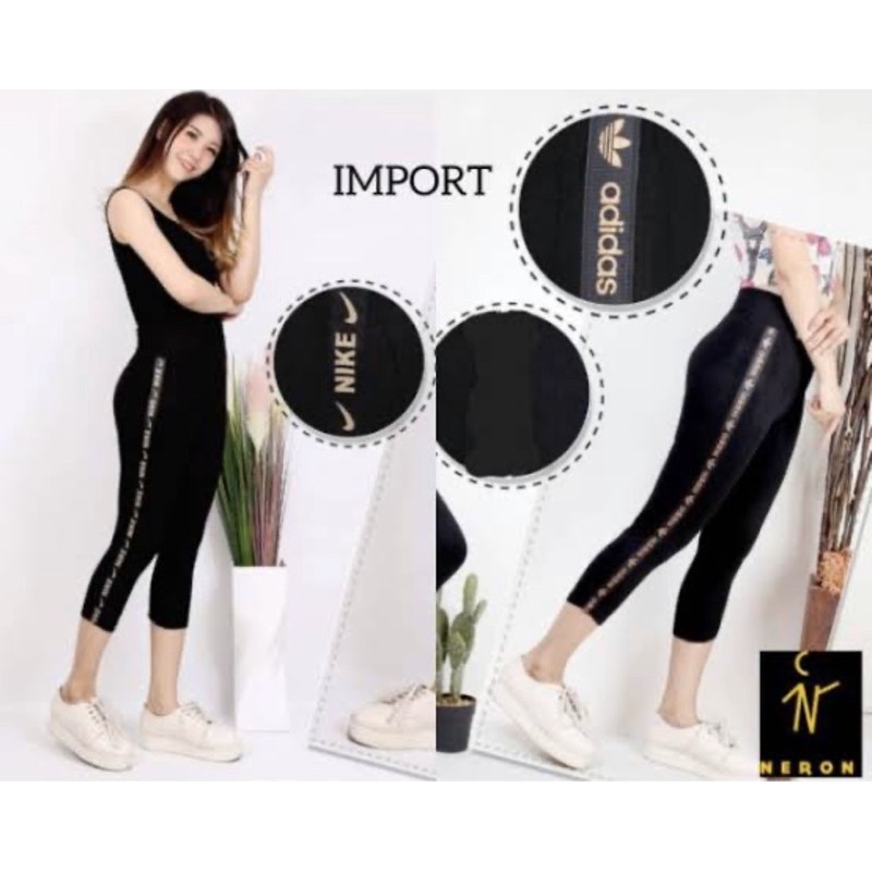 Leging List Import 7/8 Legging Pendek Senam Sport ALL SIZE