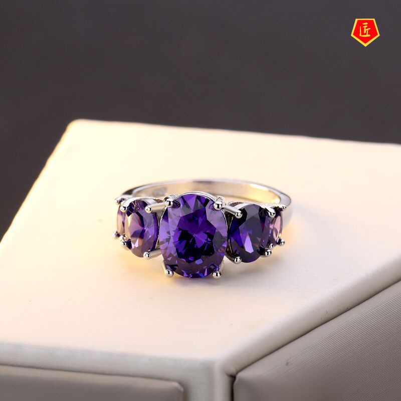 [Ready Stock]Fashion Amethyst Tourmaline Ring