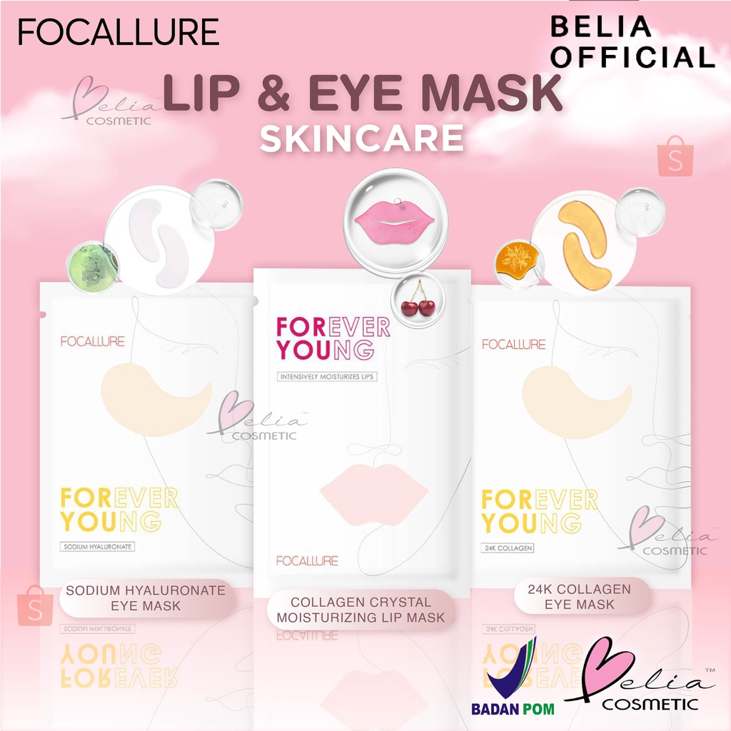 ❤ BELIA ❤ FOCALLURE Forever Young Collagen Crystal Hydra-Gel Eye Mask FASC01 FASC02 | 24K Gold Pure Luxury Eye Mask | Moisturizing Lip Mask | Vitamin E Cherry Lip Mask &amp; Eye mask Skin Care | BPOM