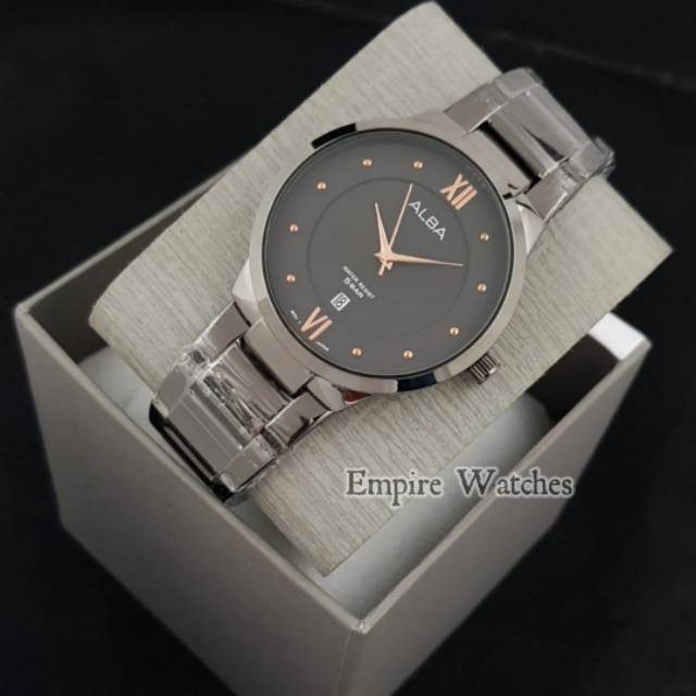Jam Tangan Pria Alba 4D1741 Tanggal Aktif Analog Rantai Stainless
