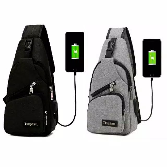 INFY - Tas Hp Selempang Dada USB Port Kanvas Sling Bag Travel Fashion Pria P005 Import Murah