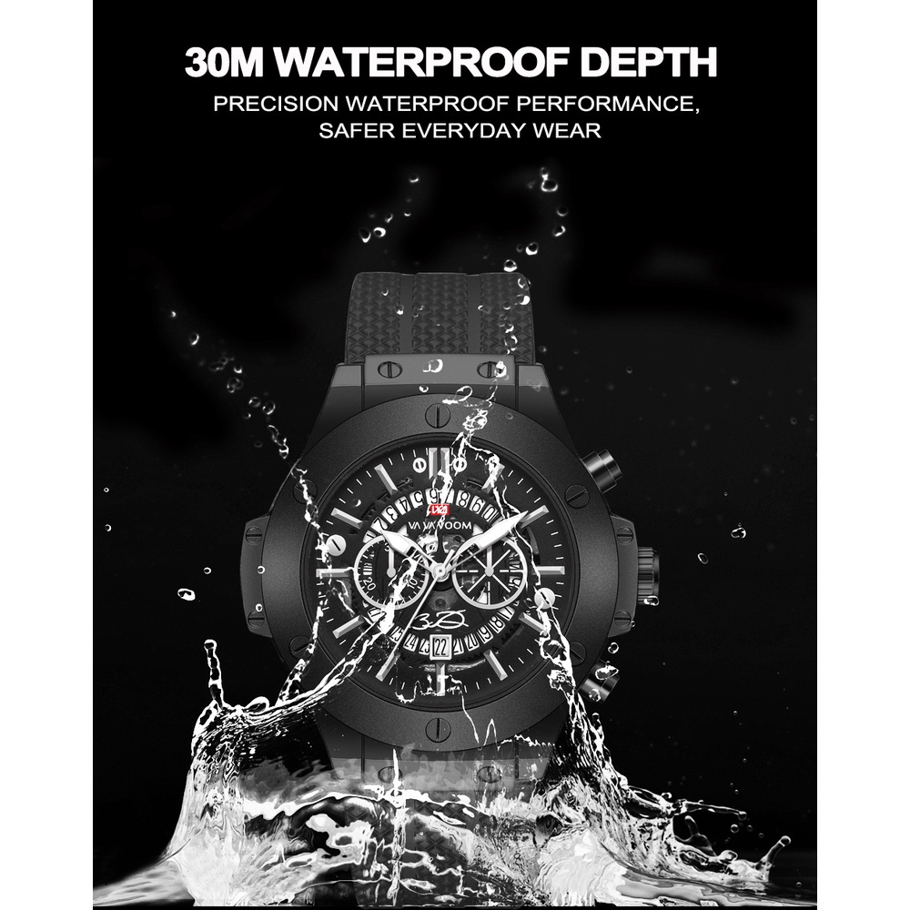 Jam tangan pria Vavavoom 215 Original Strap Silicone Kalender Quartz Move Anti air