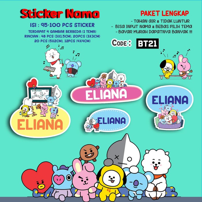 Sticker / Stiker Label Nama Karakter Tema BT21 / BT 21