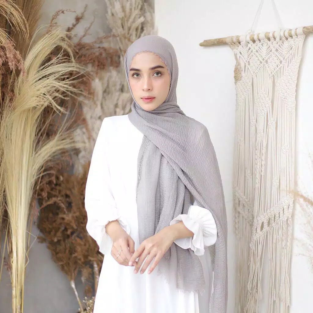 Termurah Pashmina Crinkle Azara / Pashmina Crinkle / Crinkle Azara-Grey