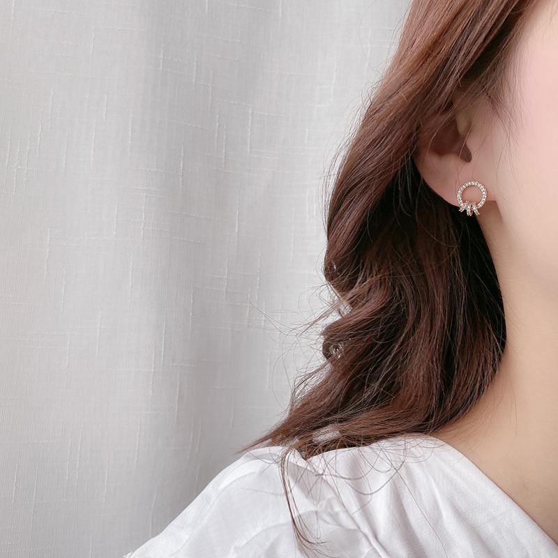 XiaoboACC Anting Bulat Silver S925 Wanita Desain Hollow Hias Berlian Imitasi Gaya Vintage