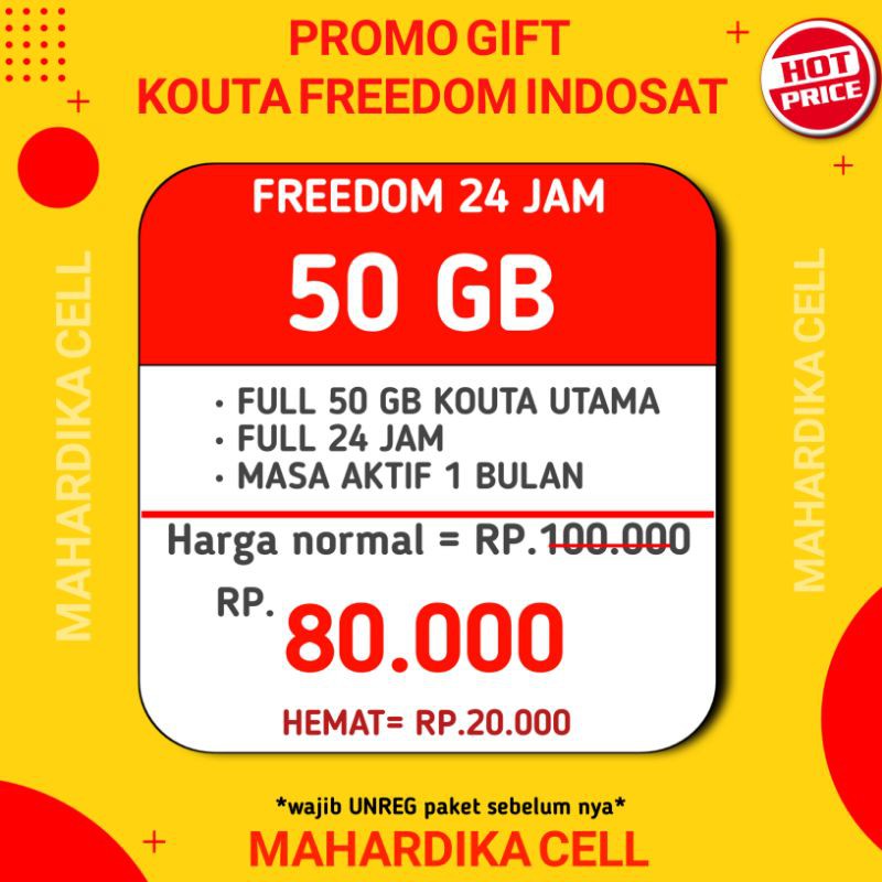 kouta Indosat murah 50GB kouta utama full 24 jam