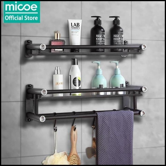 Micoe Rak Kamar Mandi Rak Handuk Stainless Steel Hitam 2 Tingkat 50Cm