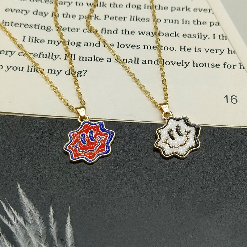 Fashion Lucu Senyum Kalung Pria Wanita Merah Whie Punk Leher Rantai Pasangan Liontin Pasangan Kalung Sahabat Bff Kalung Kerah