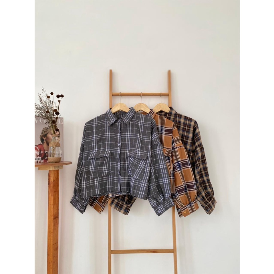 Kameja Flanel Crop Wanita Oliva Shirt