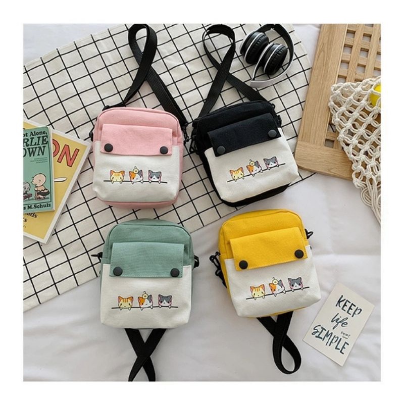 LITTLE CAT Tas slempang Wanita Mismi Kitty Bag Tas Perempuan Selempang Tas Cewek Korea Kanvas