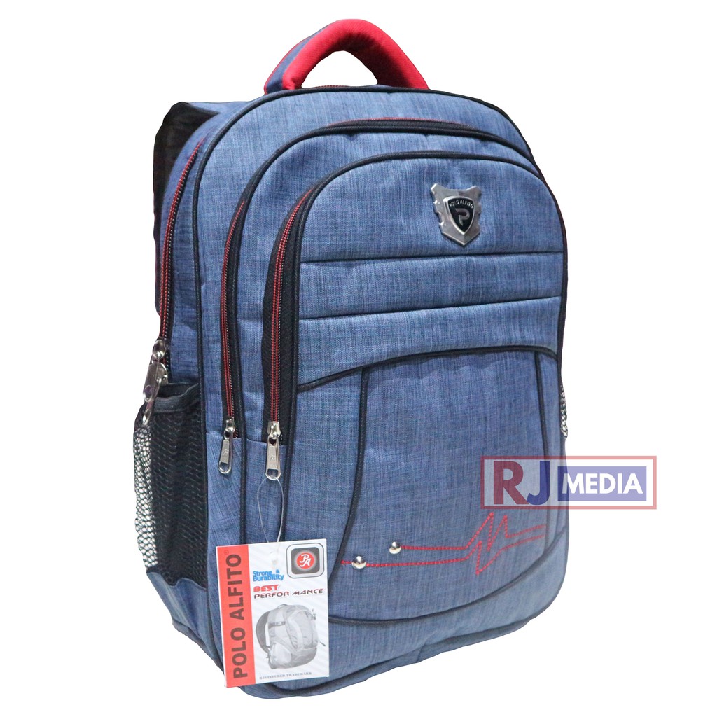 [ BONUS RainCover ] Tas Ransel Polo Alfito Biru Ransel Laptop Bahan Polyester Backpack Elegan Backpack SMP SMA Kuliah Kerja Dinas Seminar Bahan Tebal Awet Kuat Bagus