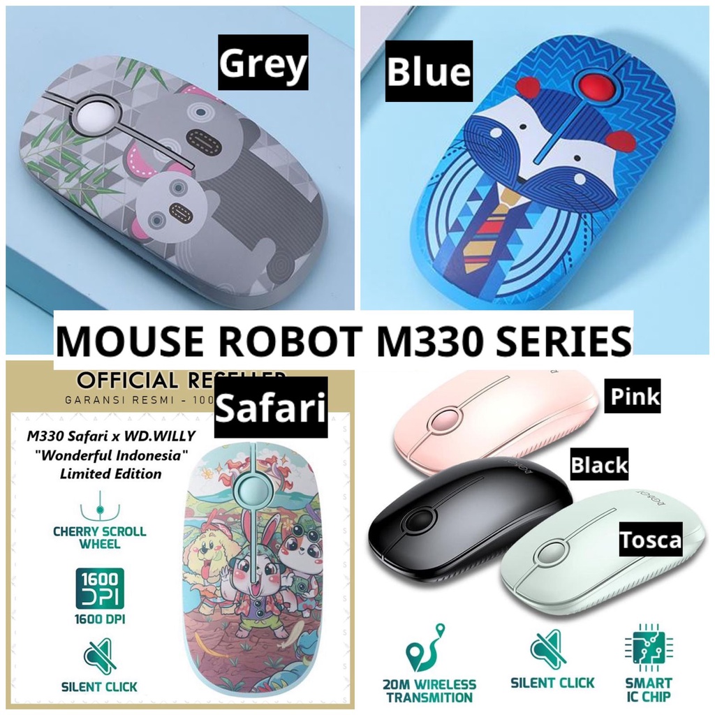 Robot M330 Mouse Wireless Karakter Lucu 2.4GHz Silent Mute Click / Original Robot Garansi Resmi