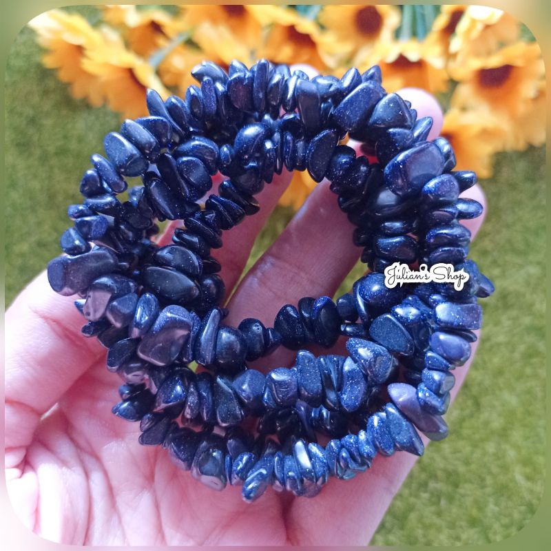Manik Kerikil Batu Alam Natural Gliter Biru Blue Sandstone Batu Pecah Bahan DIY Craft Kerajinan Tang