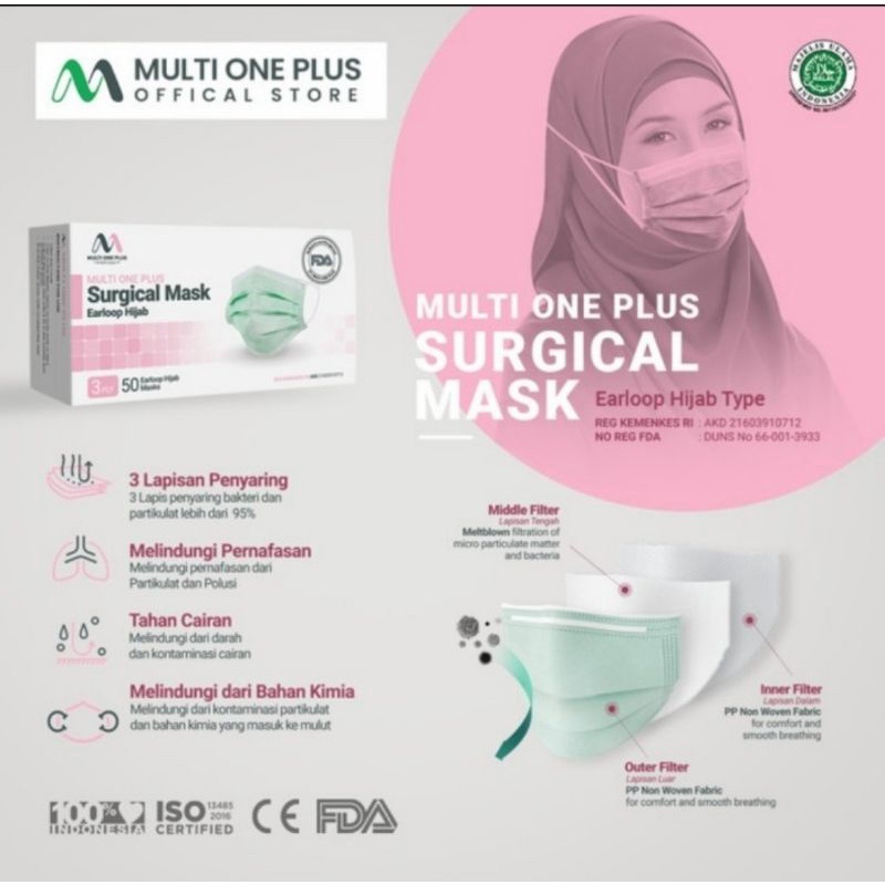 Multi One Plus  Masker Surgical Medis 3ply kemenkes akd 3 ply MOP isi 50 pcs