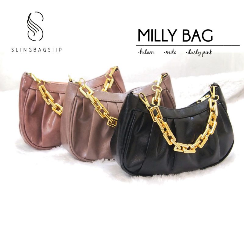 READY STOK Tas Selempang Wanita MILLY BAG Tas Bahu Wanita Shoulder Bag Wanita Rantai Gold