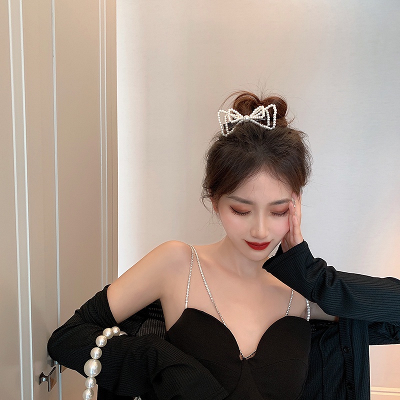 Jepit Rambut Busur Besar Mutiara Elegan Untuk Wanita Aksesoris Rambut Korea