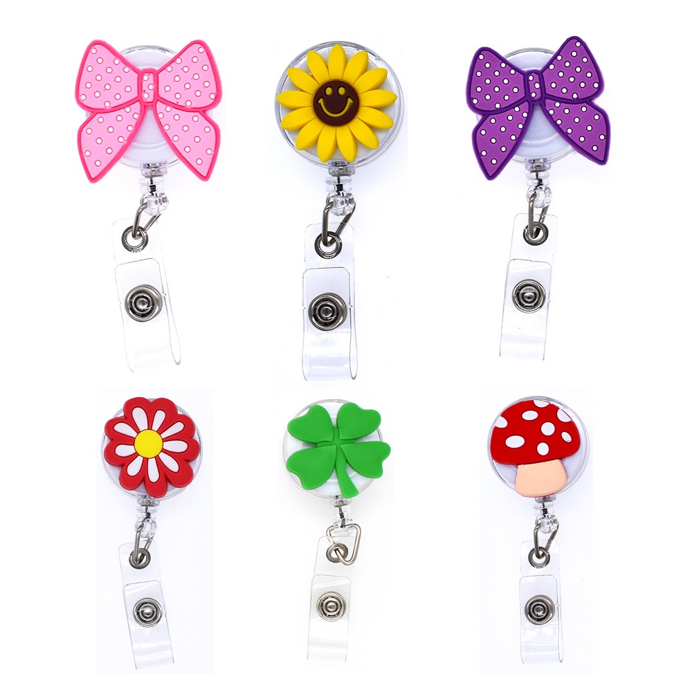 QUINTON Durable Nurse Doctor Work Card Retractable Badge ID Badge Holder Badge Holder Clip Card Holder Clip ID Card Cute Flower Name Card Holder Business Card Key Chain