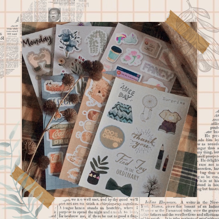 Brown Vintage Stickers Pack | stiker coklat aesthetic | stiker vintage | stiker retro | stiker Hp/laptop/jurnal/memo/scrapbook | stiker murah-2