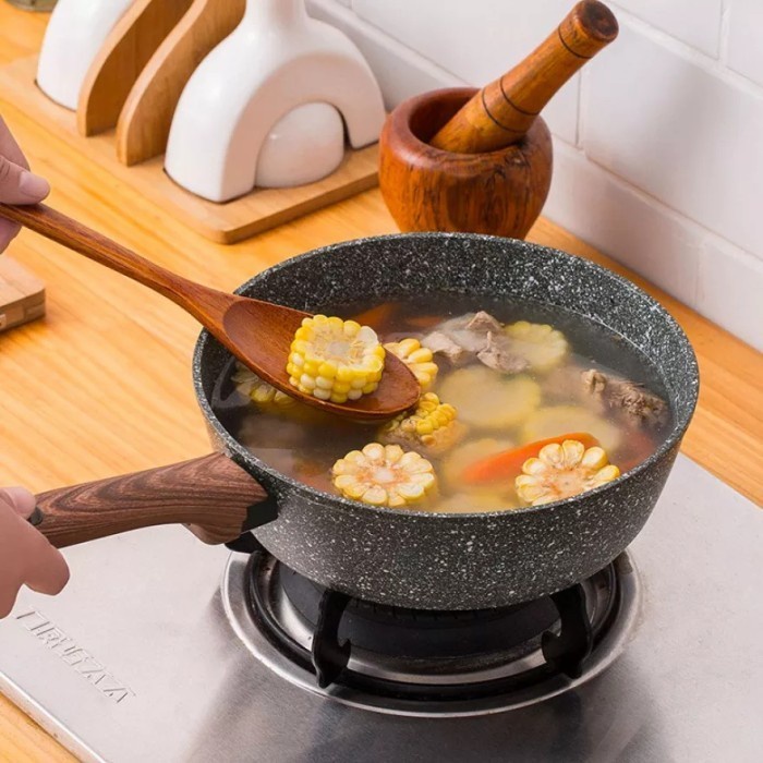 Deep Frypan Granite 24 cm UAKEEN Germany Wok Marble Panci Penggorengan