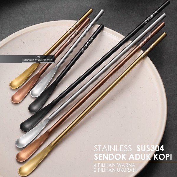 SUS304 Sendok Stainless Tebal Aduk Kopi minuman Elegant Cantik Gold Rosegold Hitam Silver 13cm 22cm