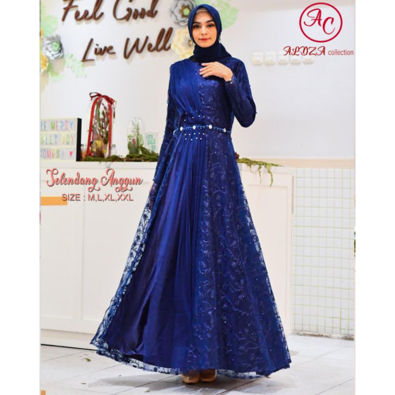 Gaun modern brokat tulle bordir masha real pict gamis modern / gamis pesta modern / / kebaya wisuda 