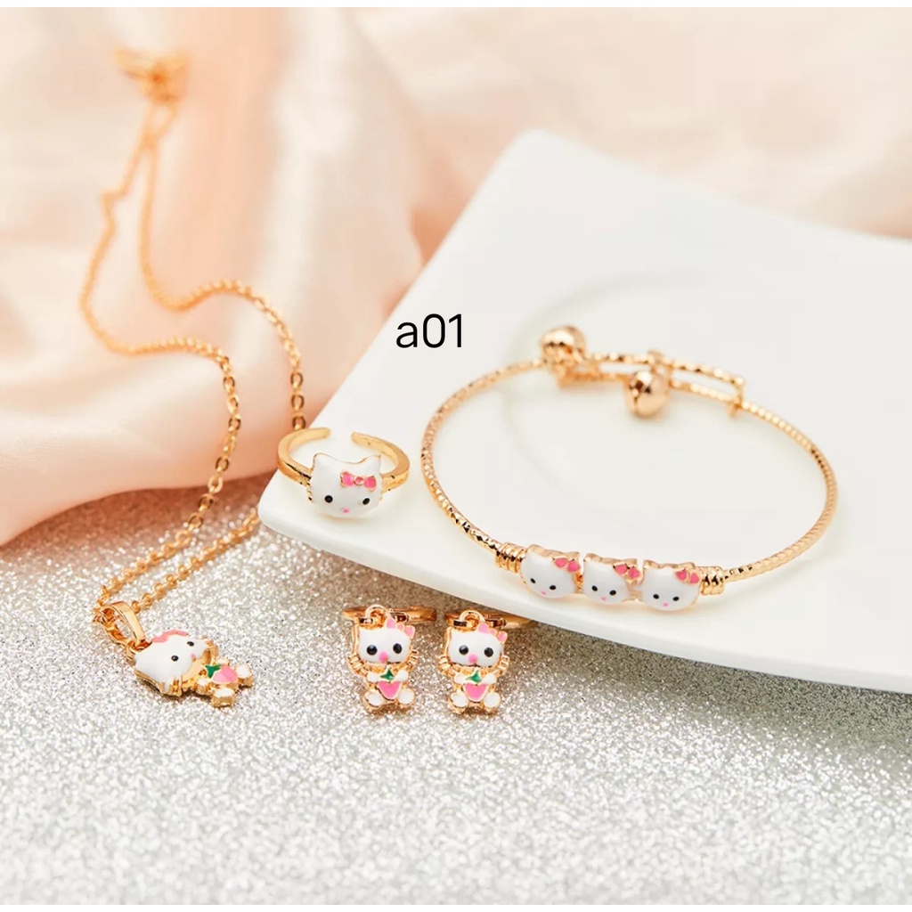 Set Perhiasan Xuping Anak Gelang Kalung Anting Cincin