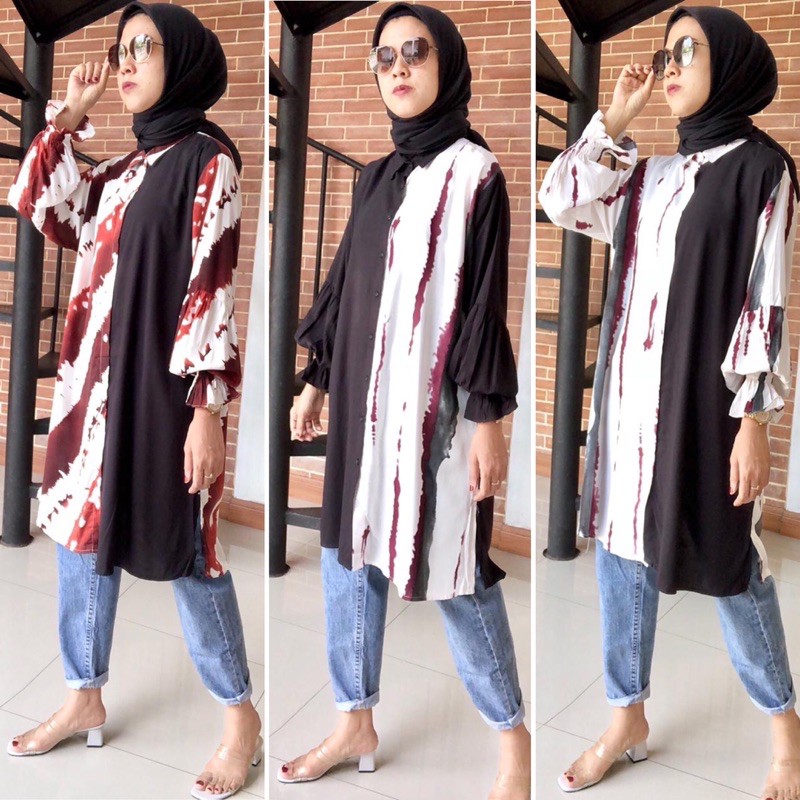 Baju Atasan Wanita Tunik Rayon Jumbo LD 110 Lengan Balon Motif Abstrak ZEE Tunic