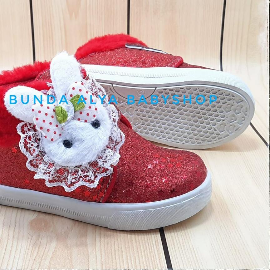 ➵ Sepatu Anak Perempuan Boots Usia 3 4 Tahun MERAH - Sepatu Anak Cewek Boots Kelinci Size 27 - 30 ℮