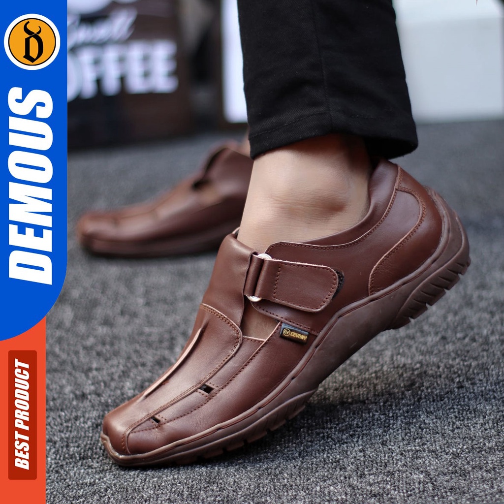 DEMOUS Drakke - Sepatu Slip On Pria Casual Kulit Asli