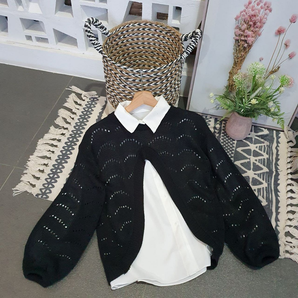 BISA BAYAR DITEMPAT (COD) ROMPI RAJUT ATASAN WANITA ROMPI RAJUT INEZ MOON VEST ROMPI KEMEJA Korea