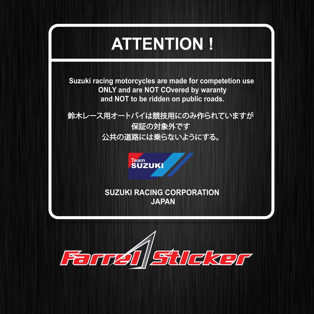 Stiker Sticker Transparan Warning Attention TEAM SUZUKI Japan