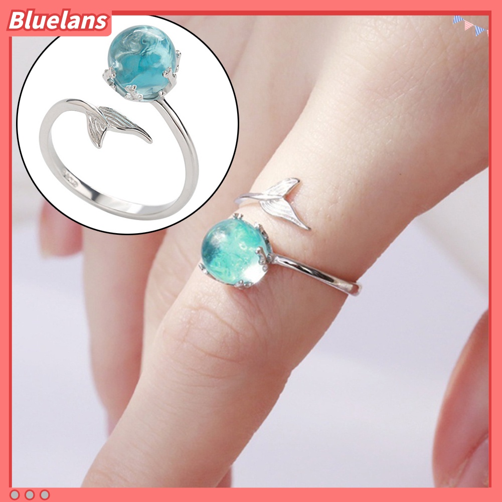 Bluelans Adjustable Mermaid Tail Blue Rhinestone Bubble Finger Opening Women Ring Gift