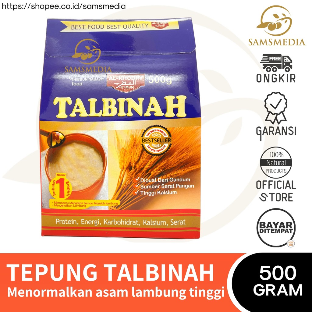 Talbinah Tepung Gandum Murni Halus Makanan Serat Tinggi  Thibb Nabawy Sehat Lambung 500g - Samsmedia