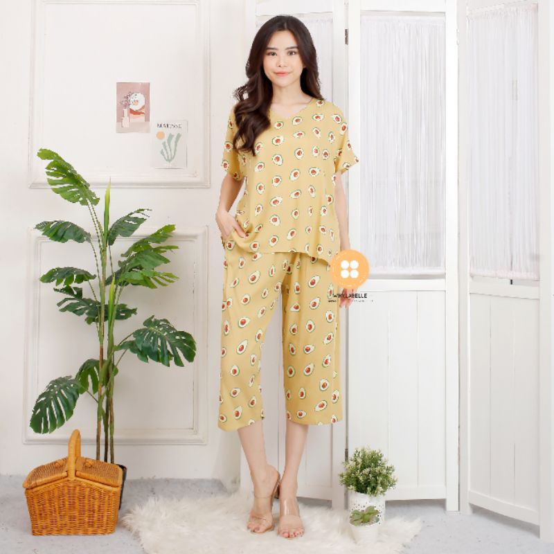 Baju tidur homewear super premium rayon 7/8-Avocado