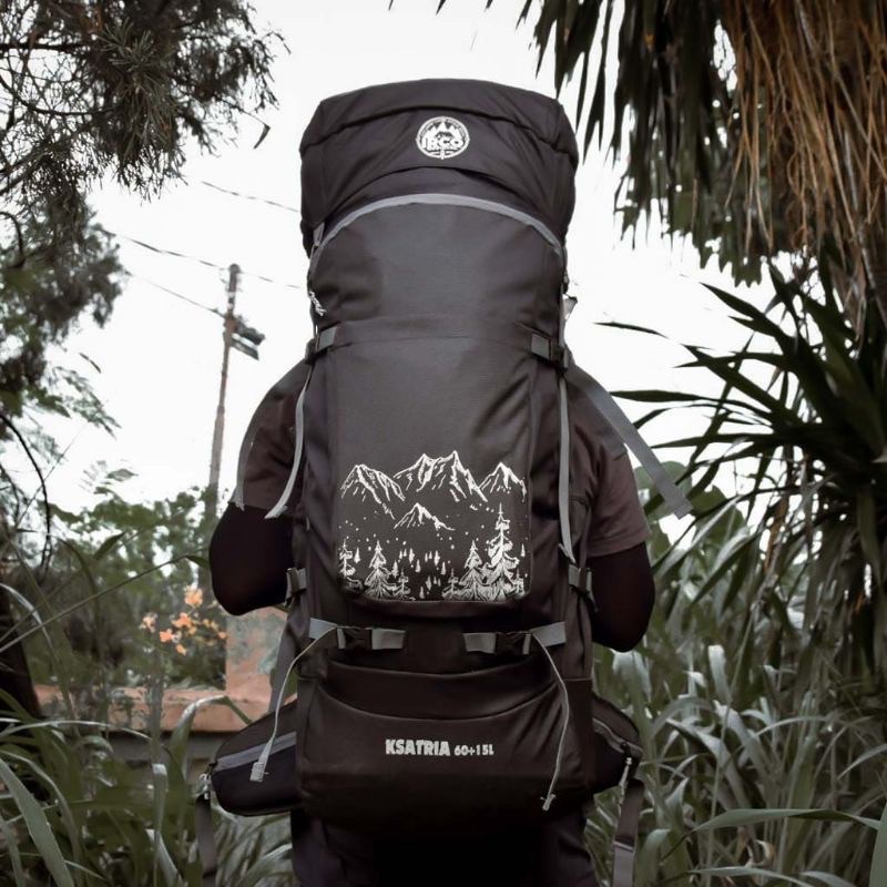 Tas Carrier Gunung 60 Liter Original Gratis Rain Cover - Irco Ksatria Hitam