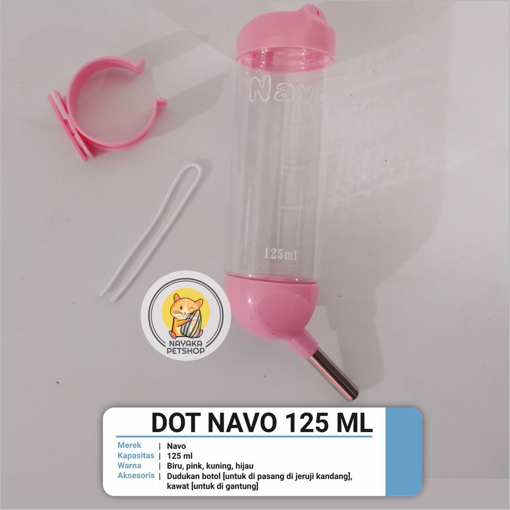 Navo 125 ml Dot Botol Tempat Minum Hewan Hamster Tupai Bajing Gerbil Sugar Glider Tikus